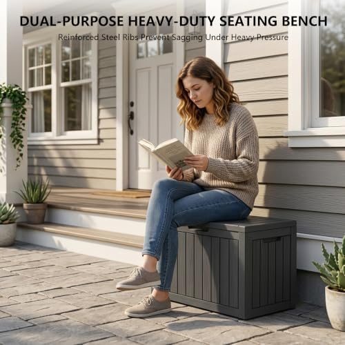 outdoor storage box, 50 gallon waterproof deck box, package contents