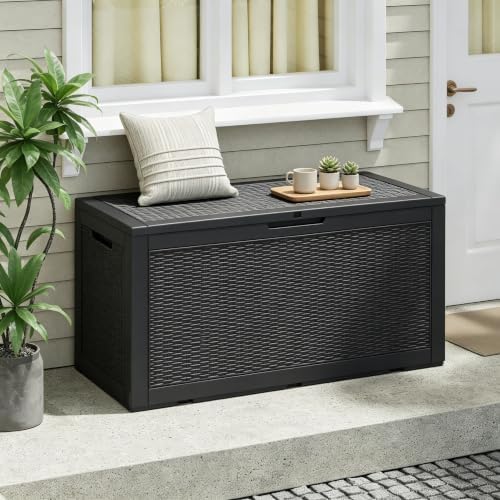 110 gal outdoor storage box waterproof ,deck box,gas showing dimensions
