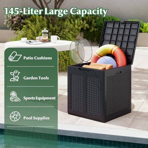 tangkula 39 gallon outdoor storage box with lockable, close-up detail