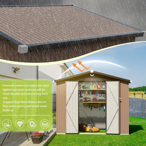 metal storage shed, 8x6 outdoor storage building,large backyard showing dimensions