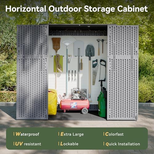 aoxun horizontal storage sheds 61 cu.ft, hdpe outdoor, close-up detail
