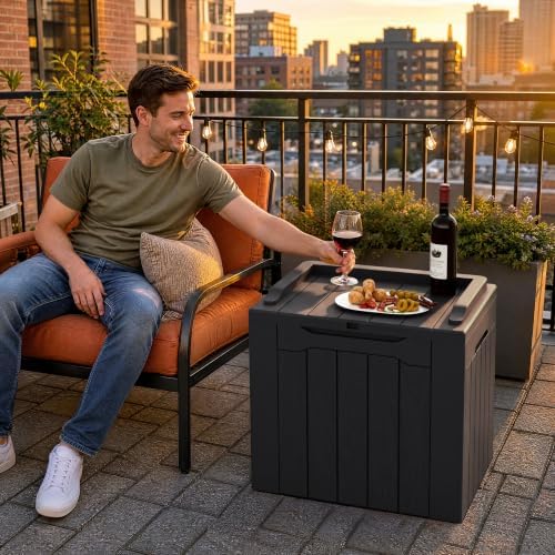 flamaker deck box 31 gallon waterproof resin small, side view
