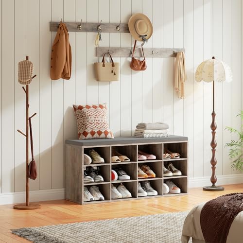 hoobro shoe storage bench with cushion, 39.4" l, side view