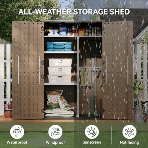 aoxun 64 cu.ft waterproof resin outdoor shed with, front angle view