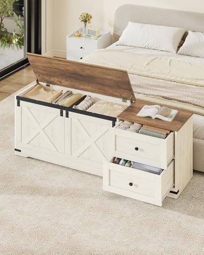 hzuaneri 59" farmhouse storage chest with 2 drawers shown in use