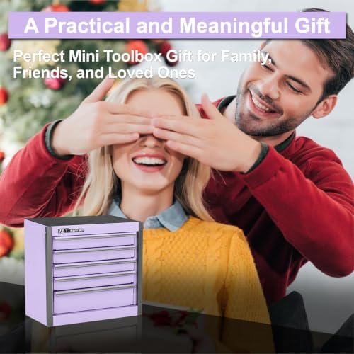 mini tool box with 5 drawer,purple metal toolbox on a desk or shelf