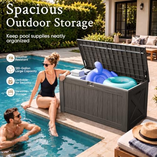 devoko 120 gallon deck box resin outdoor storage, package contents