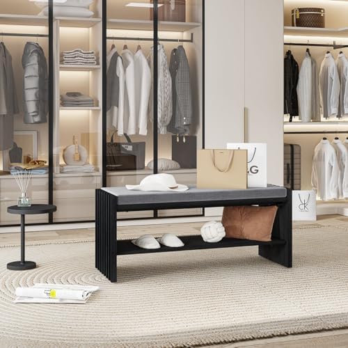 bon augure entryway shoe bench with storage &, front angle view