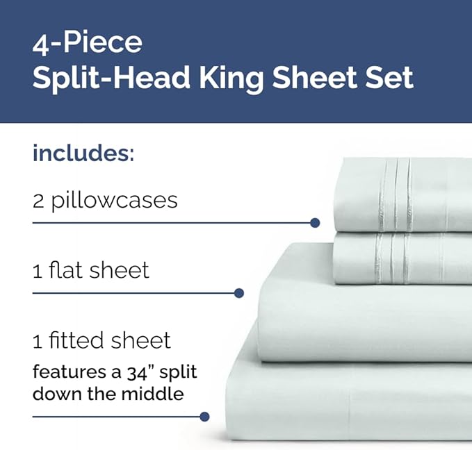 Split Head King Sheet Set – 4 Piece Flex Split Top King Sheets - Image 2