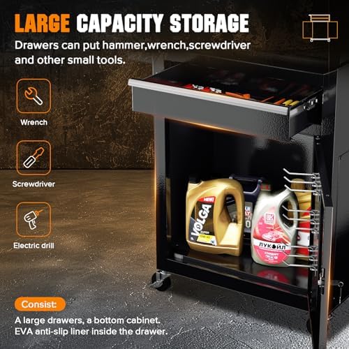 crownland 5-drawer rolling tool chest with wheels, black showing dimensions