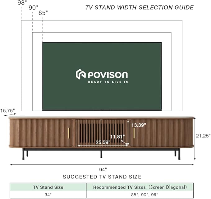 POVISON Sliding Tambour Door TV Stand, Mid Century Modern Sintered Stone TV - Image 6