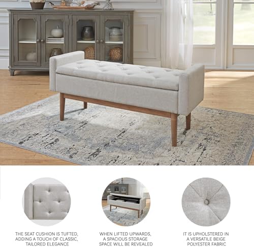 signature design by ashley upholstered bench with storage, side view