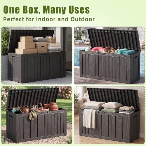 140gal outdoor storage box with portable wheels, waterproof showing dimensions