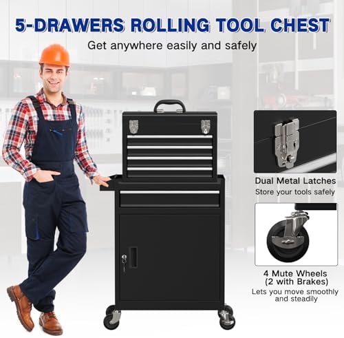 5 drawer tools chest, tool cabinet with universal, side view