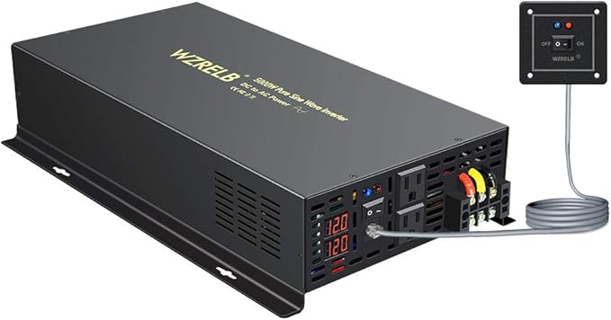 WZRELB 5000W 12VDC 120VAC Pure Sine Wave Power Inverter, 2 AC Outlets, Wired by WZRELB