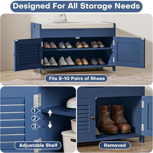 warmhoniu shoe storage bench with 2 drawers storage, side view
