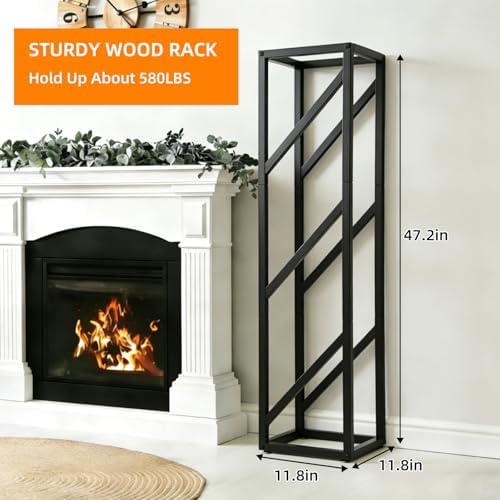 4ft adjustable firewood rack heavy duty metal log shown in use