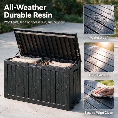 92 gal deck box,waterproof resin outdoor storage gas, close-up detail