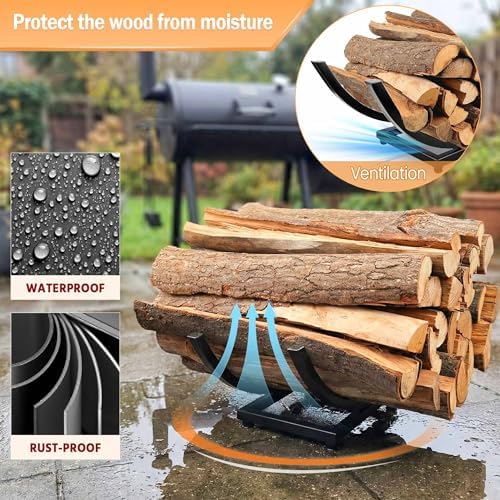 curved firewood rack firewood holder: 30 inch heavy, close-up detail