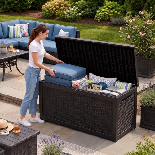 350 gallon extra large outdoor storage box，resin waterproof shown in use
