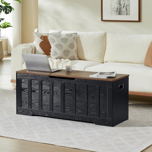 vankiley 47.2" storage chest extra large, storage bench.(black+brown) showing dimensions