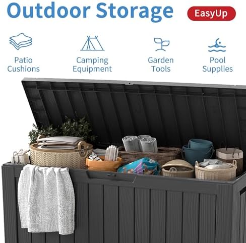easyup outdoor storage box 100 gallon waterproof resin, front angle view