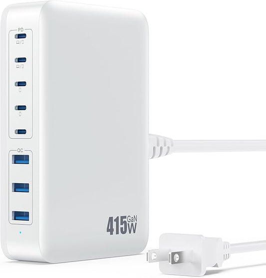USB C Charger 415W USB C Charger Block, 8-Ports GaN IV Fast Charging Station Hub by Kioson