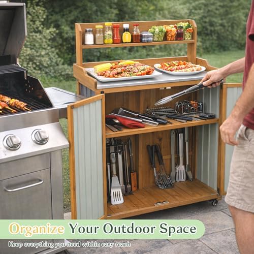 outdoor storage cabinet with 4 wheels and handle on a desk or shelf