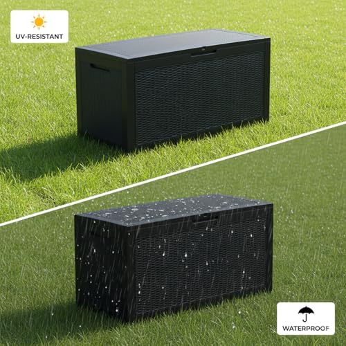 102 gallon resin outdoor storage box, waterproof deck, close-up detail