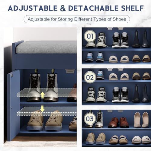 42.6" storage bench - shoe storage bench with, side view