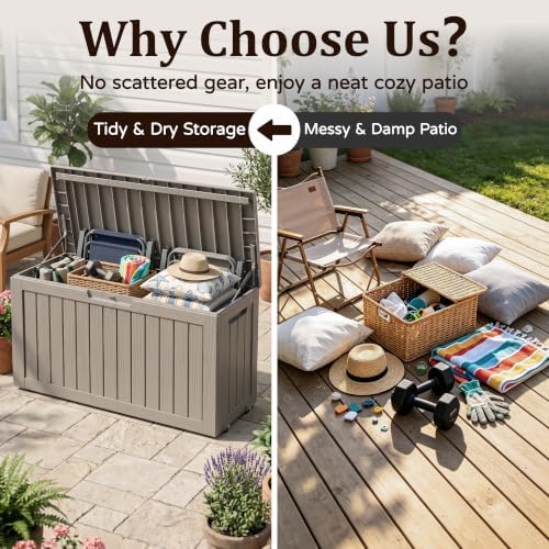 outdoor storage box,100 gallon lockable deck box with, side view