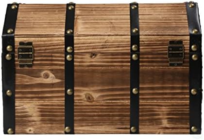 vintiquewise wooden treasure chest trunk vintage-style storage box showing dimensions