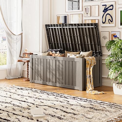 150 gal deck box,outdoor storage box waterproof lockable,gas on a desk or shelf