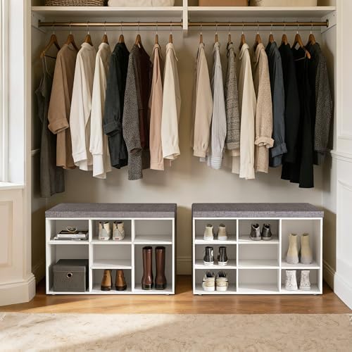 dinzi lvj shoe storage bench with cushion, 31.5" on a desk or shelf