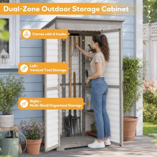 large outdoor storage cabinet, weatherproof garden shed with on a desk or shelf