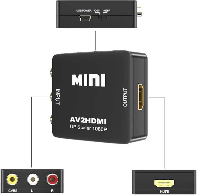 Kirzi AV to HDMI Converter, RCA to HDMI Converter, 1080P Mini RCA Composite - Image 2