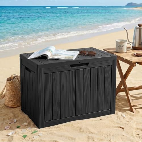 efu outdoor storage box 60 gallon deck box on a desk or shelf