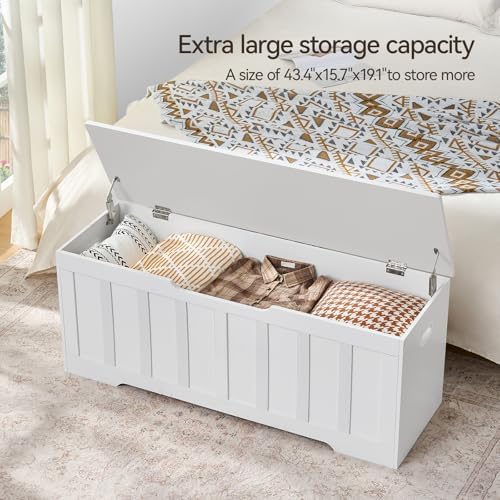 vankiley 47.2" storage chest extra large, storage bench.(white) showing dimensions