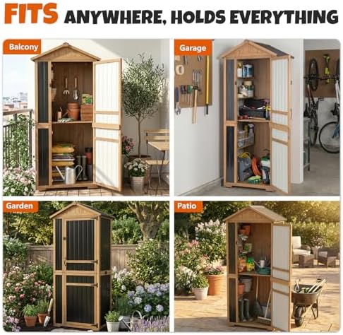 4-tier metal & wood outdoor storage cabinet with on a desk or shelf