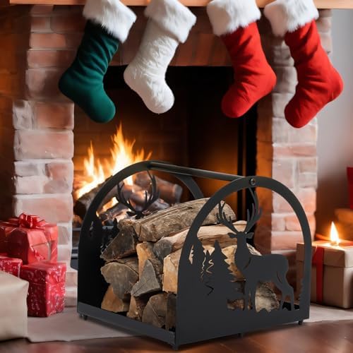 firewood carrier small firewood rack indoor with elk, front angle view