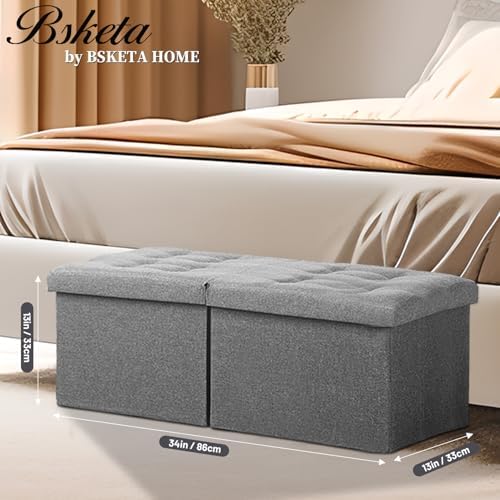 bsketa storage ottoman bench, 34" folding linen foot, close-up detail