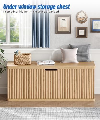 akxomel 45.3" fluted storage chest wooden storage trunk shown in use
