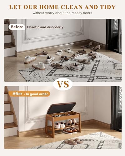 shoe rack bench with hidden storage, 2‑tier solid, side view