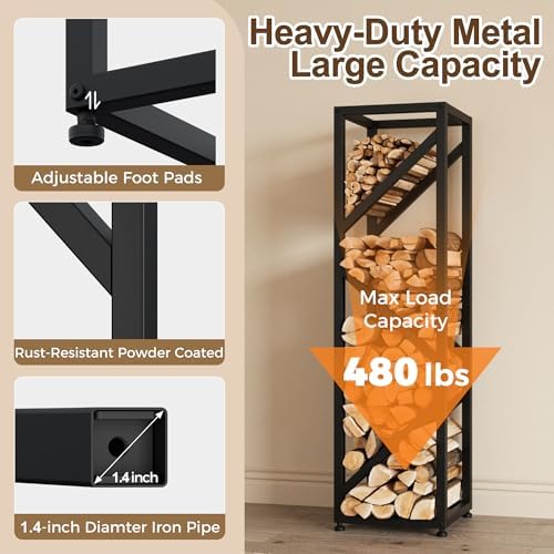 firewood rack indoor 47 inch tall, 4-tier heavy-duty showing dimensions