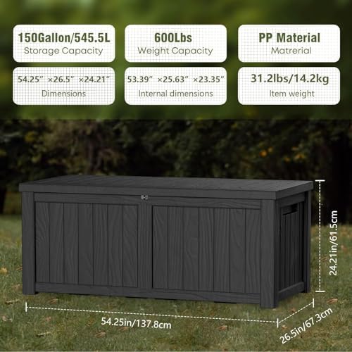 150 gallon resin large deck box organization and, close-up detail