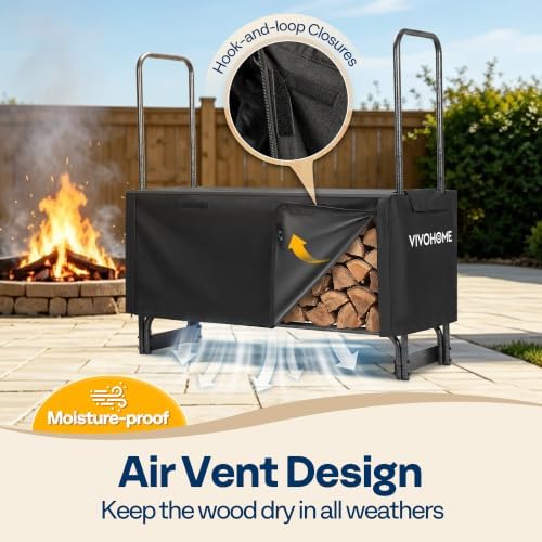 vivohome 4 ft 1/4 cord firewood rack outdoor showing dimensions