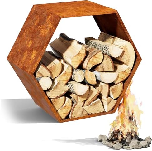 firewood log rack, heavy-duty hexagon, indoor & outdoor, main product view