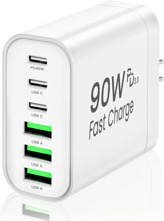 90W GaN USB C Charger Block, 6-Port USB C Wall Charger Fast Charging 45W PD by RUMIXI