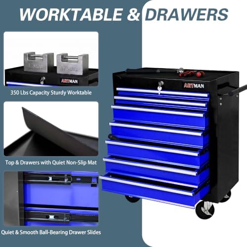 7 drawers rolling tool chest on wheels, multifunctional, side view