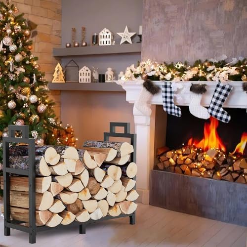 30 inch firewood rack outdoor indoor with handle shown in use